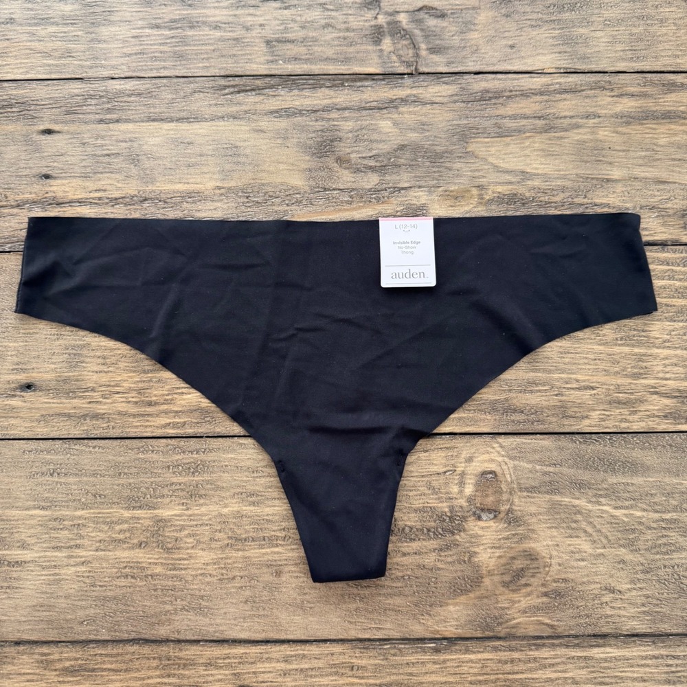 Auden Invisible Edge No-Show Thong Black Seamless Underwear Womens Size L 12-14